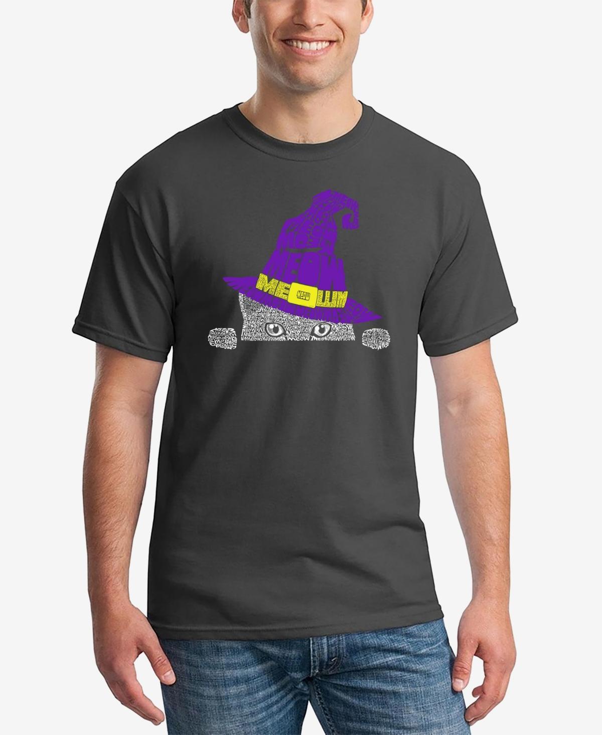 La Pop Art Mens Peeking Witch Cat Word Art T-Shirt Product Image