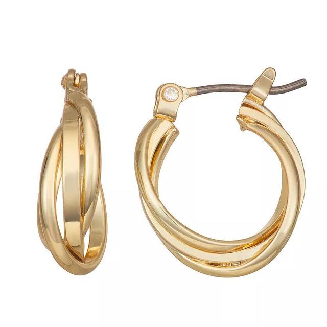 Napier Gold Tone Twisted Double Hoop Earrings, Womens Product Image