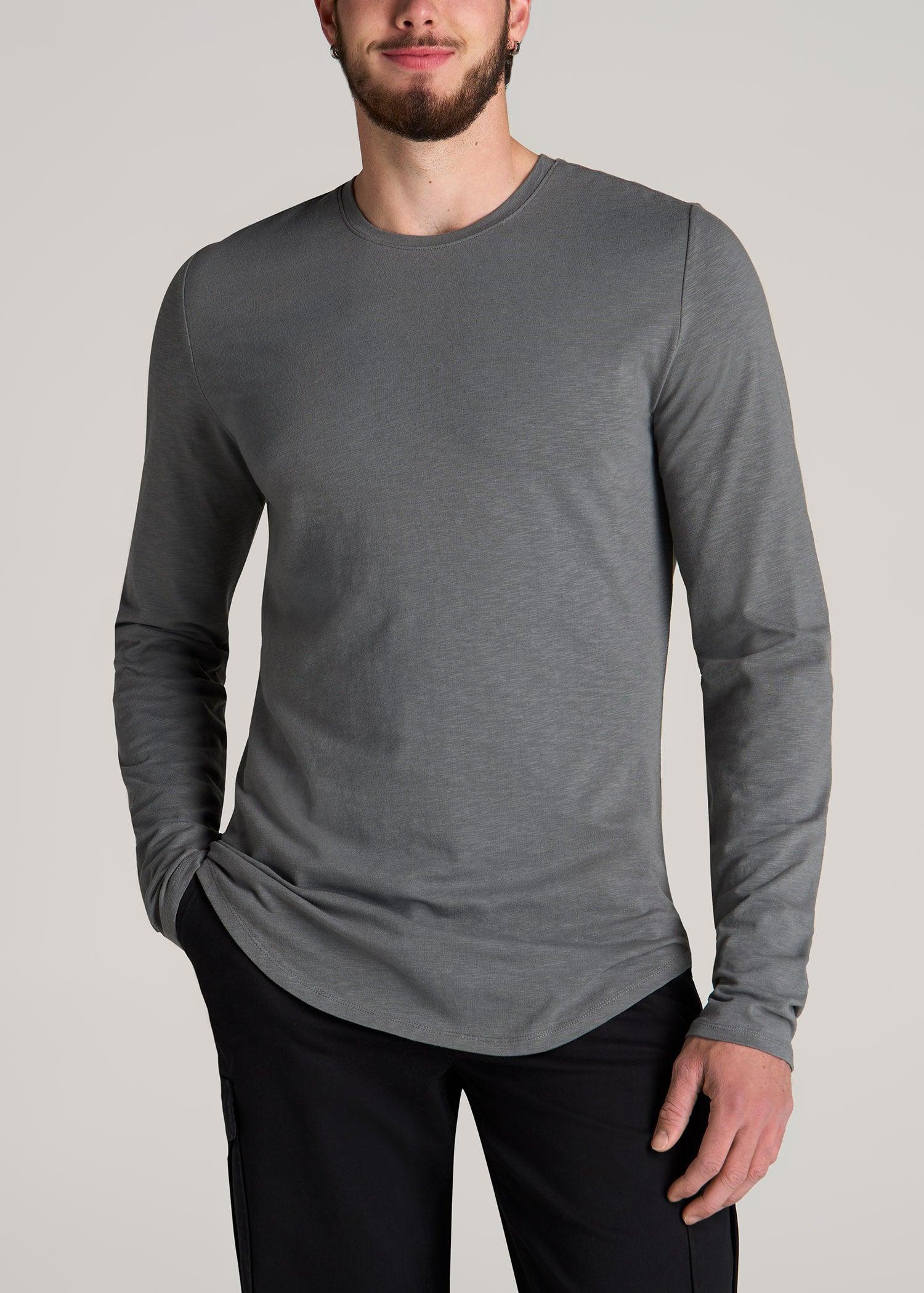 Slub Long Sleeve Scoop Tall Men's Tee in Charcoal Product Image