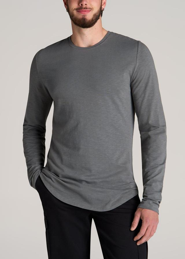 Slub Long Sleeve Scoop Tall Men's Tee in Charcoal Male Product Image