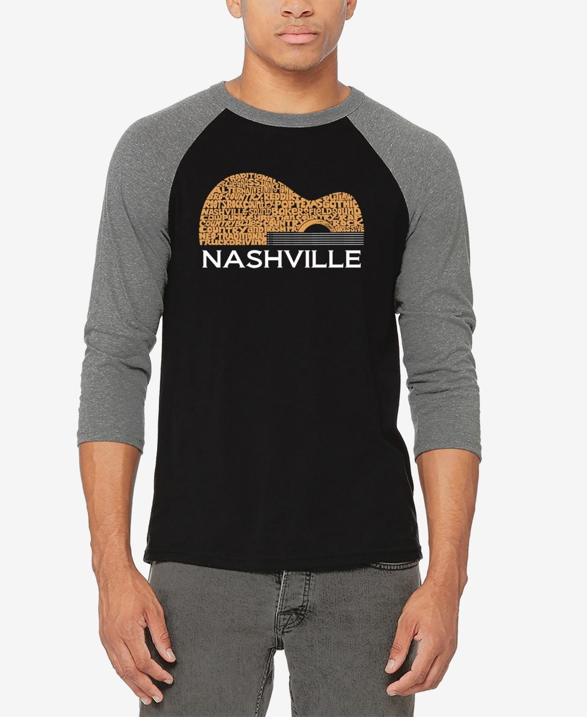 La Pop Art Mens Nashville Guitar Raglan Baseball Word Art T-shirt - Black Product Image