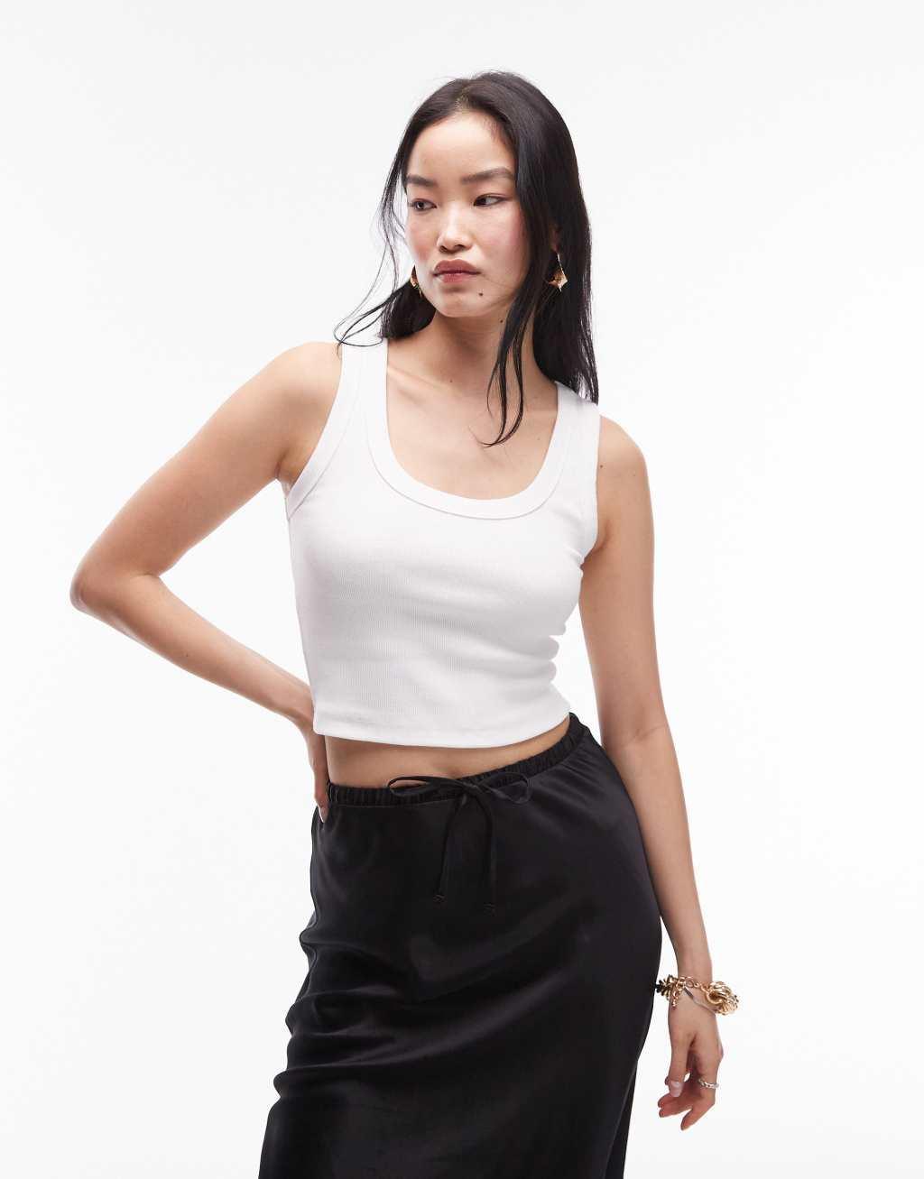 Topshop scoop neck cropped tank top  in white Product Image