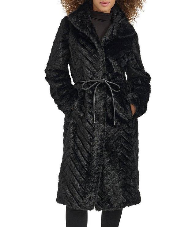 Kenneth Cole New York Textured Faux Fur Stand Collar Belted Coat Product Image