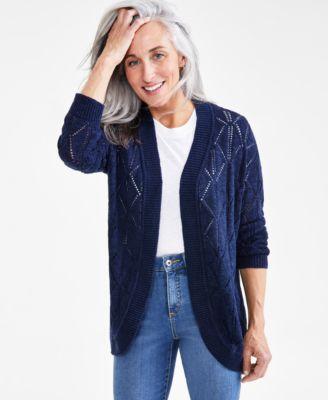 Petite Open-Stitch Long-Sleeve Cardigan, Created for Macy's Product Image