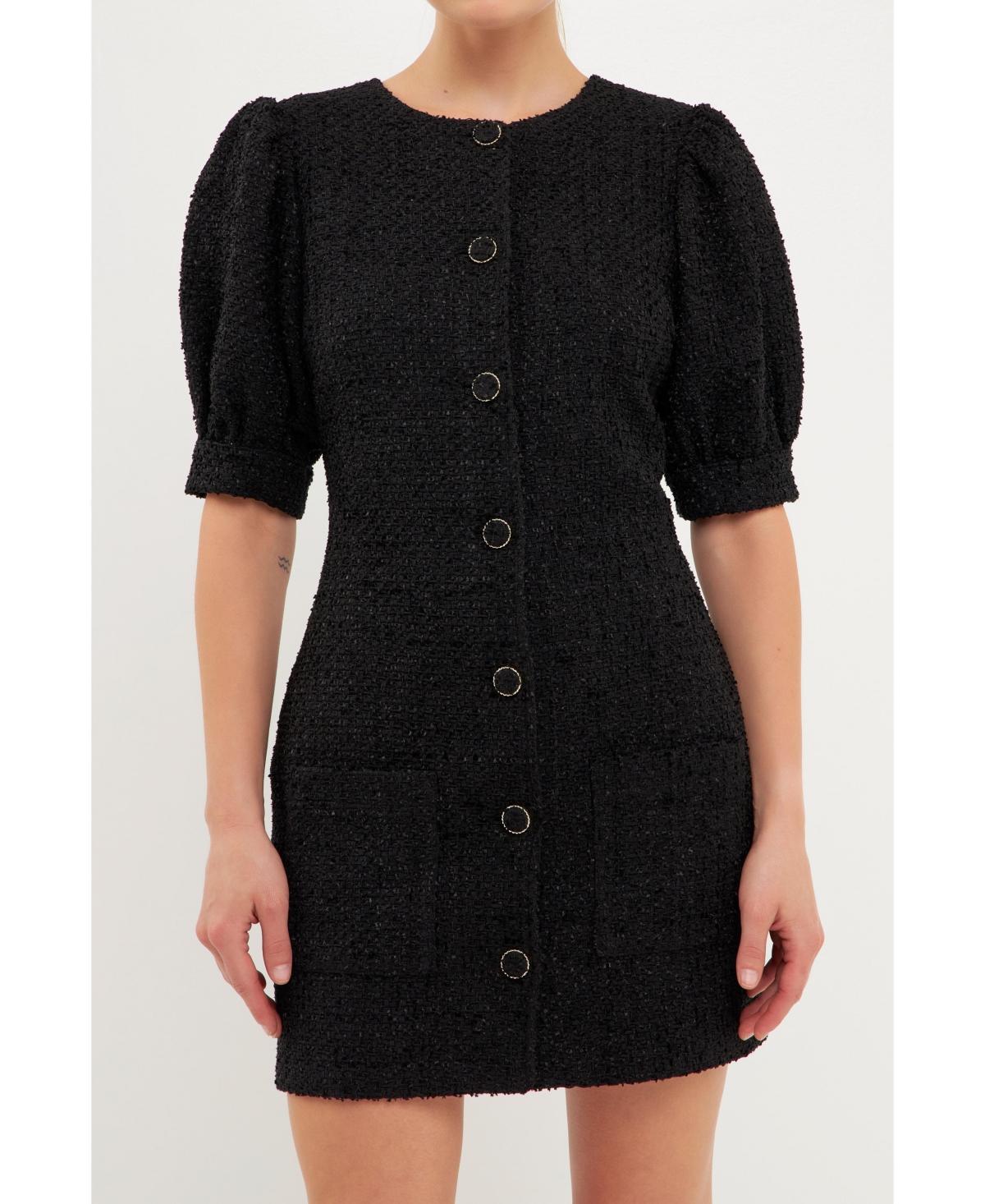 Endless Rose Puff Sleeve Tweed Button-Up Minidress Product Image