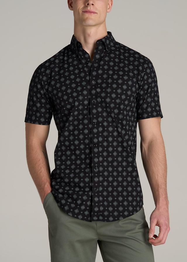 Short Sleeve Shirt for Tall Men in Black and Grey Crosshatch Product Image