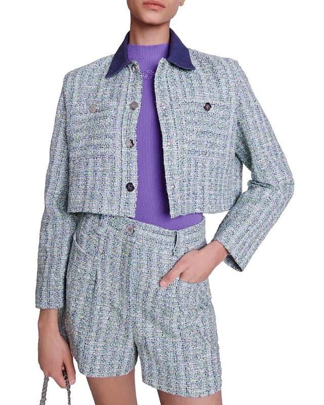 Womens Contrast Tweed Cropped Jacket Product Image