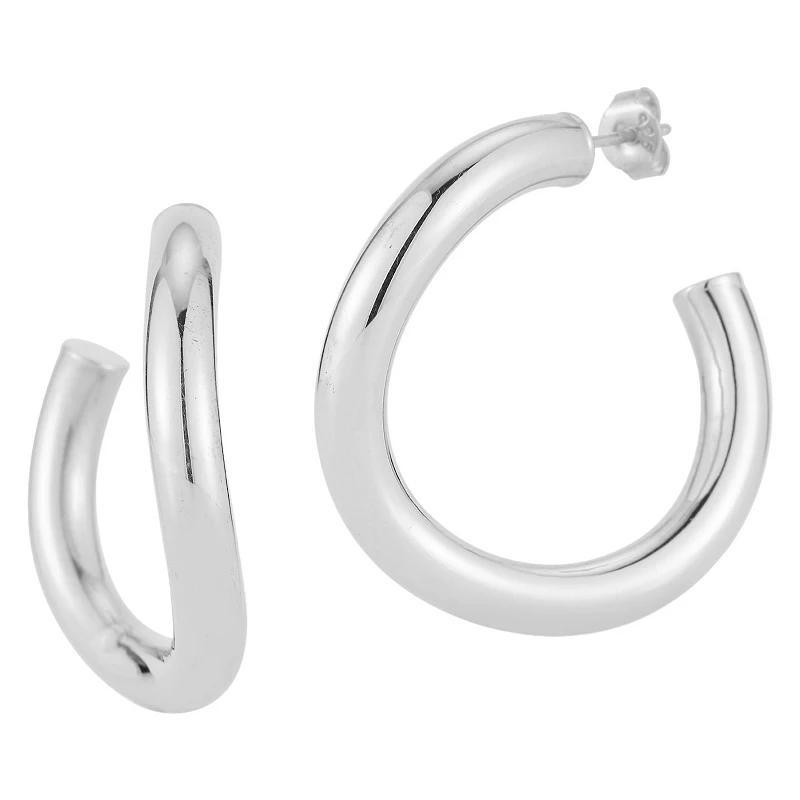 Sunkissed Sterling 14k Gold Over Large Wave Tube Hoop Earrings, Womens, Silver Tone Product Image