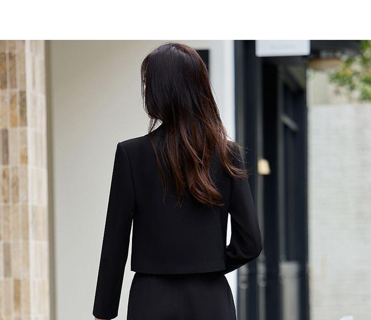 Notch Lapel Plain Single Breasted Blazer / High Rise Wide Leg Slacks / Set Product Image