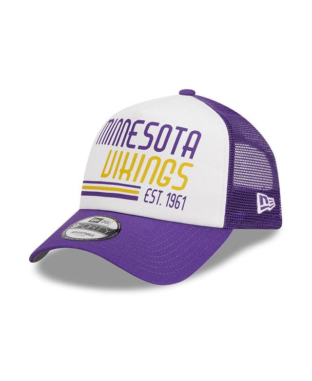 Mens New Era White/Purple Minnesota Vikings Stacked A-Frame Trucker 9FORTY Adjustable Hat Product Image