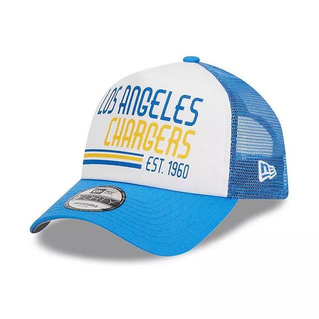 Mens New Era /Powder Blue Los Angeles Chargers Stacked A-Frame Trucker 9FORTY Adjustable Hat Product Image