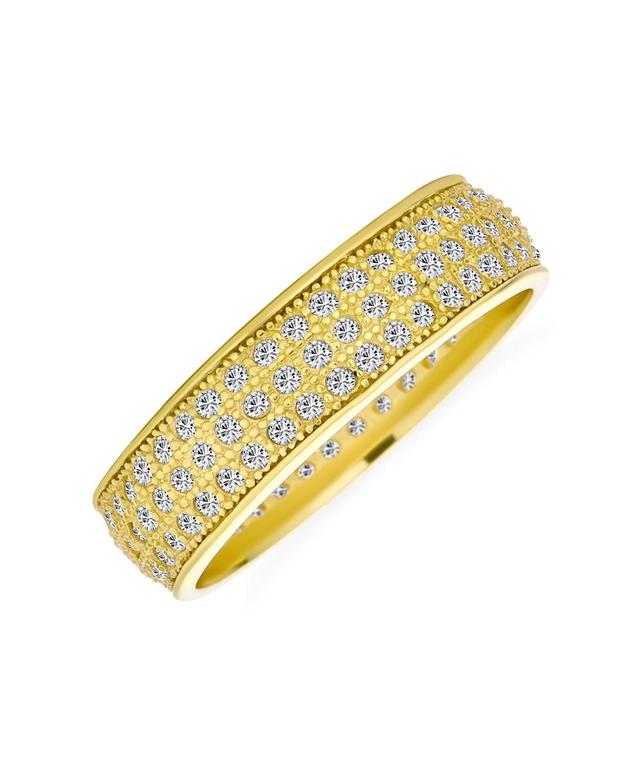 Bling Jewelry Classic Traditional 3 Row Micro Pave Cubic Zirconia Cz Eternity Band Ring For Women Yellow 14K Gold Plated .925 Sterling Silver Rhodium Product Image