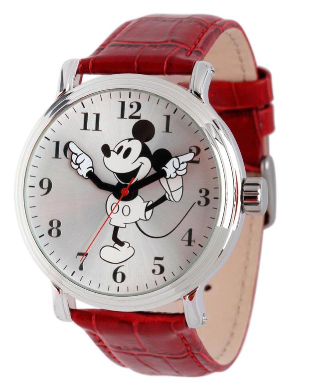 Disney Mickey Mouse Mens Shiny Silver Vintage Alloy Watch - Red Product Image