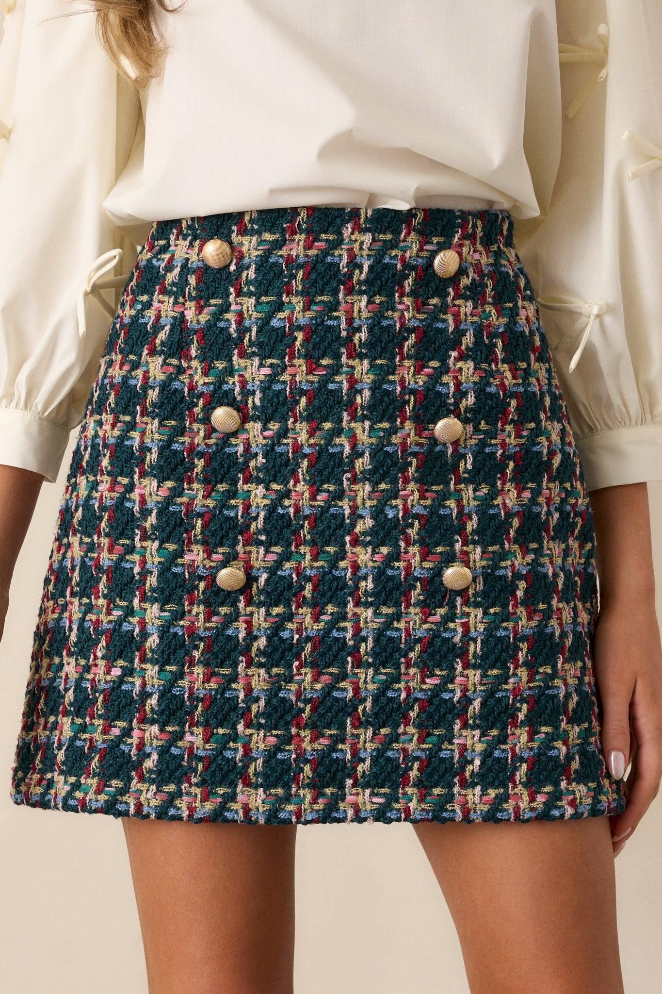 Ripples Of Time Emerald Multi Tweed Mini Skirt Product Image