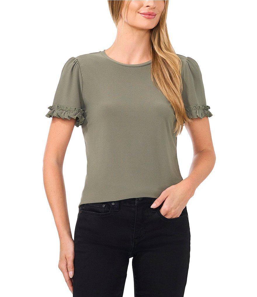 CeCe Crew Neck Short Ruffle Sleeve Blouse Product Image