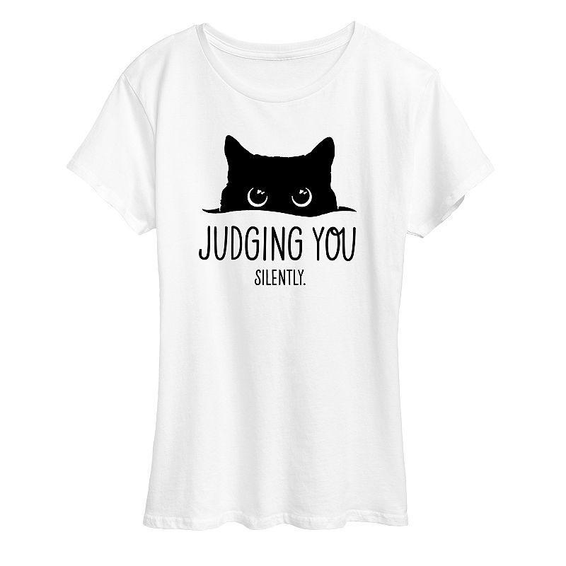 Womens Judging You Silently Cat Graphic Tee, Girls Product Image