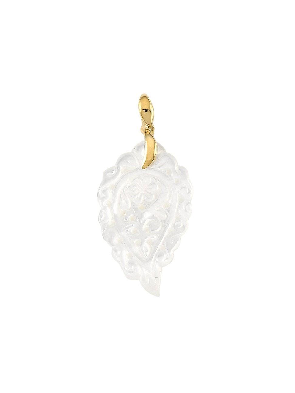 Womens India 18K Yellow Gold & White Mother-Of-Pearl Small Leaf Pendant Product Image