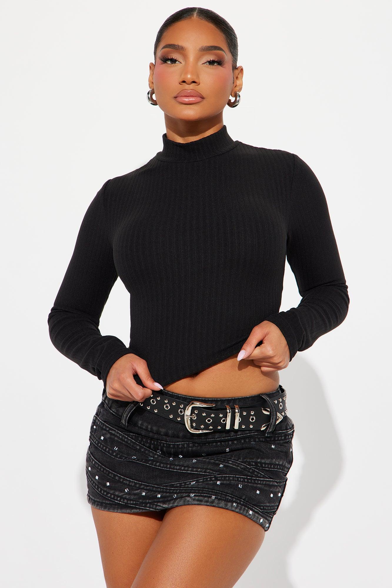 Daniella Mock Neck Long Sleeve Top - Black product image