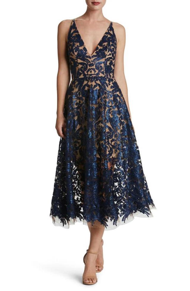 Blair Womens Lace Sequined Midi Dress In Navy,nude Product Image