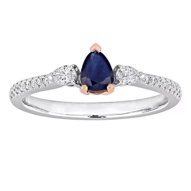 Stella Grace 14k Two Tone Gold Sapphire & 1/4 Carat T.W. Diamond Teardrop Engagement Ring, Womens Product Image