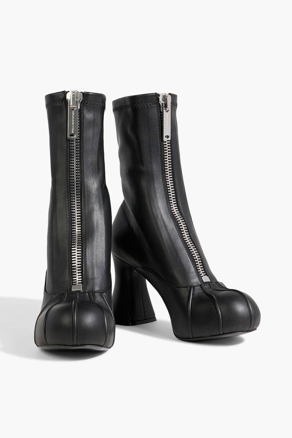 Faux-stretch Leather Ankle Boots In Black Product Image