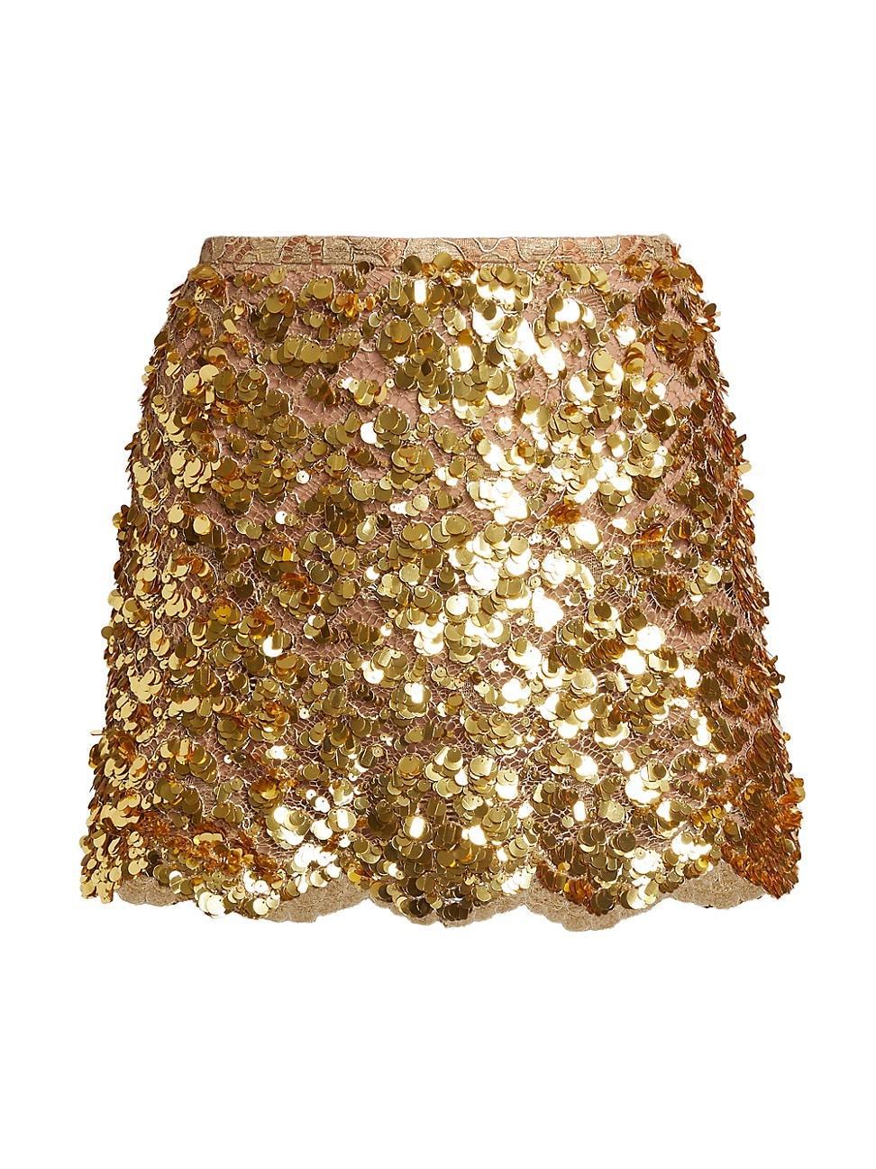 Laminated Lace Sequin-Embellished Mini Skirt Product Image