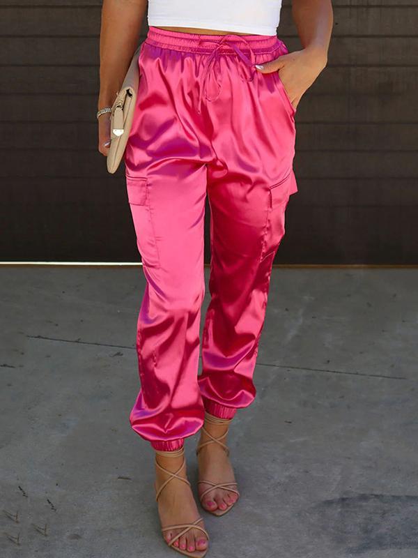 Ankle-Tied Drawstring Elasticity Pockets Solid Color Pants Trousers Product Image