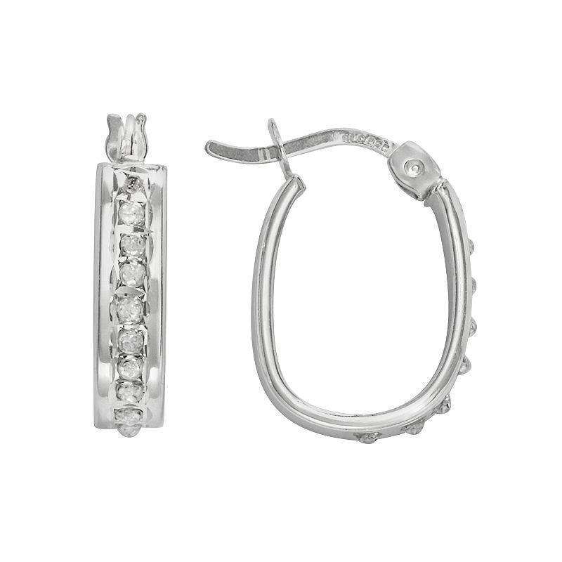 Diamond Mystique Platinum Over Silver Diamond Accent U-Hoop Earrings, Womens, White Product Image