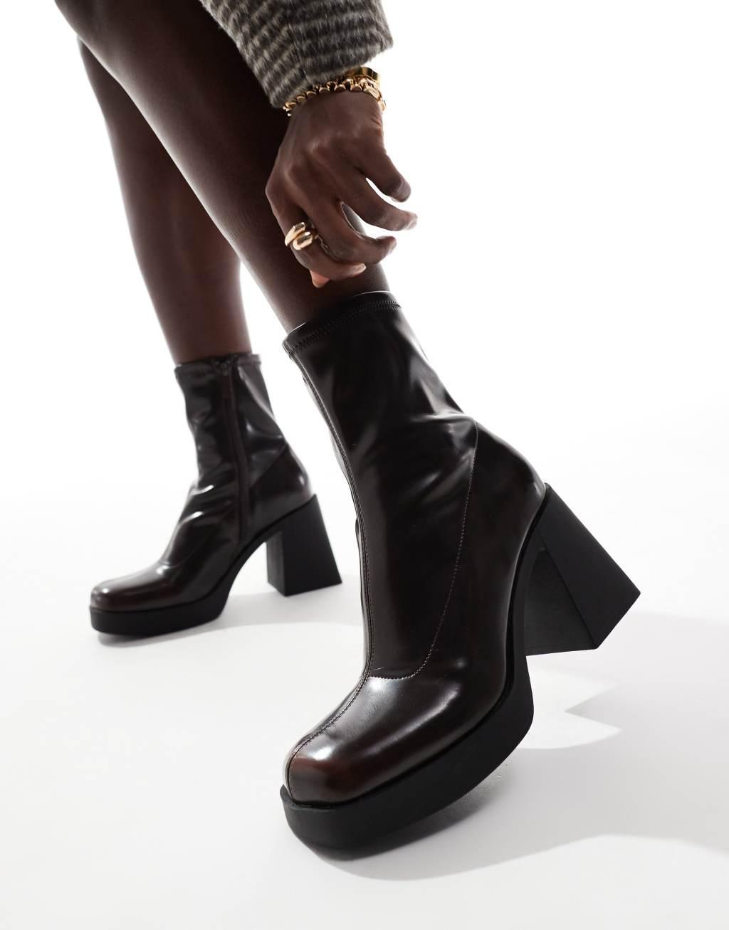 Stradivarius heeled ankle boots in brown product image