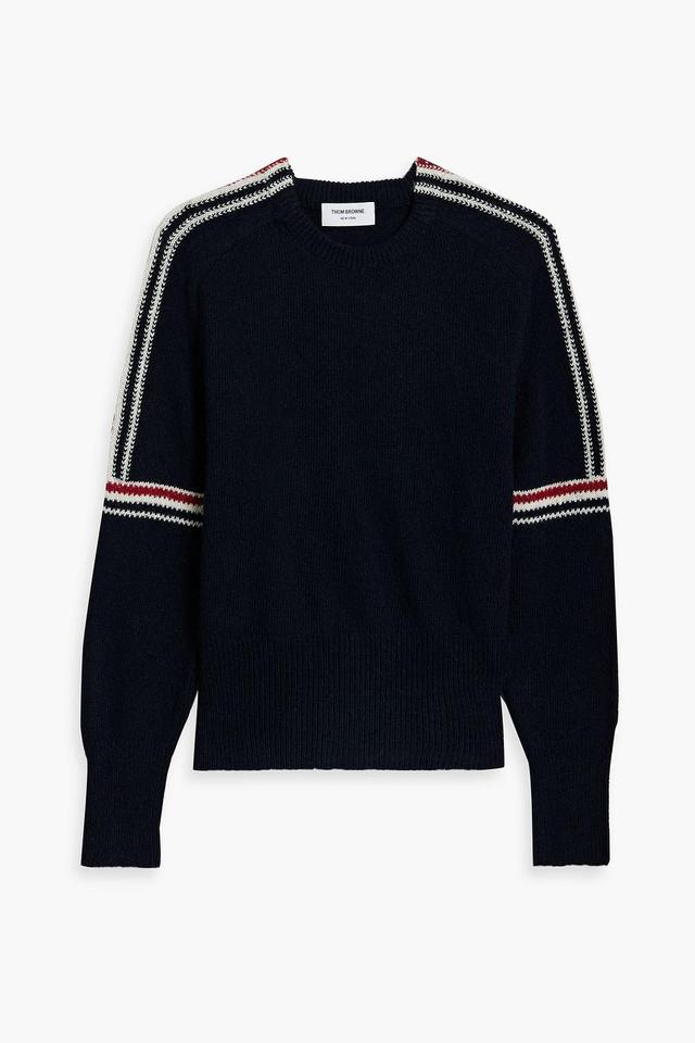 Stiped Intarsia Wool And Mohair-blend Sweater In Navy Product Image