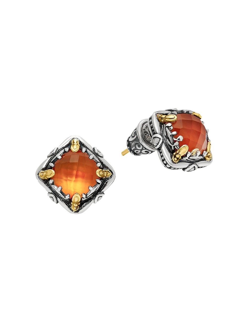 Womens Heirloom Sterling Silver, 18K Yellow Gold & Carnelian Doublet Stud Earrings Product Image