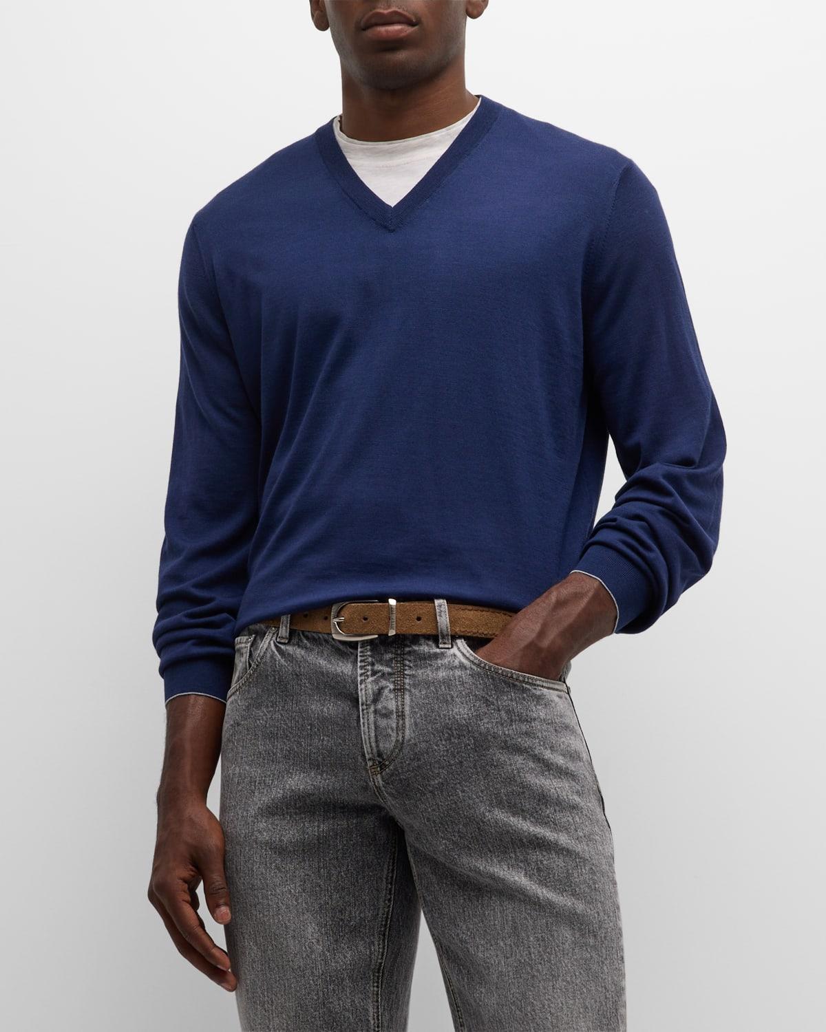 Mens V-Neck Wool-Cashmere Sweater Product Image