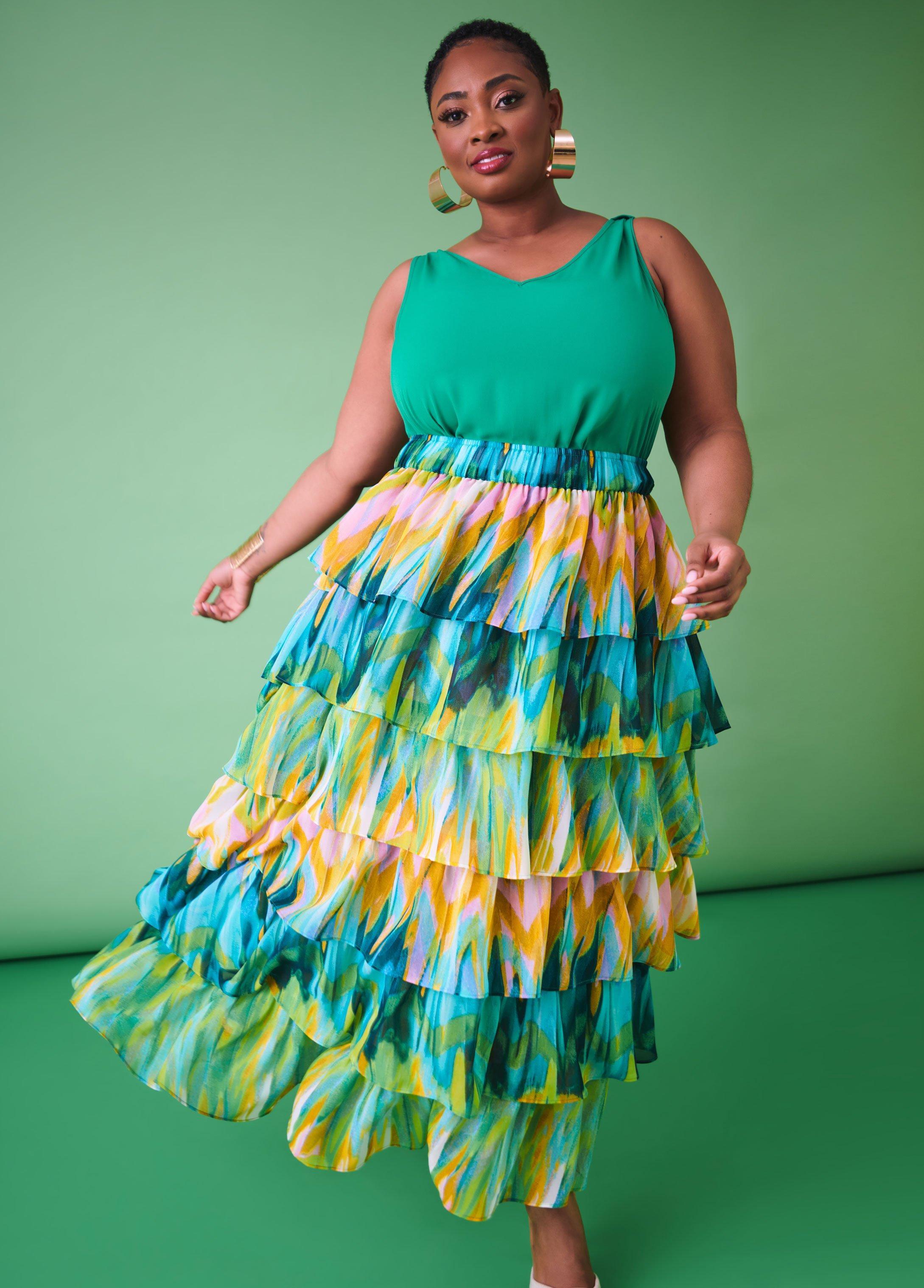 Plus Size Printed Tiered Maxi Skirt Ashley Stewart Product Image