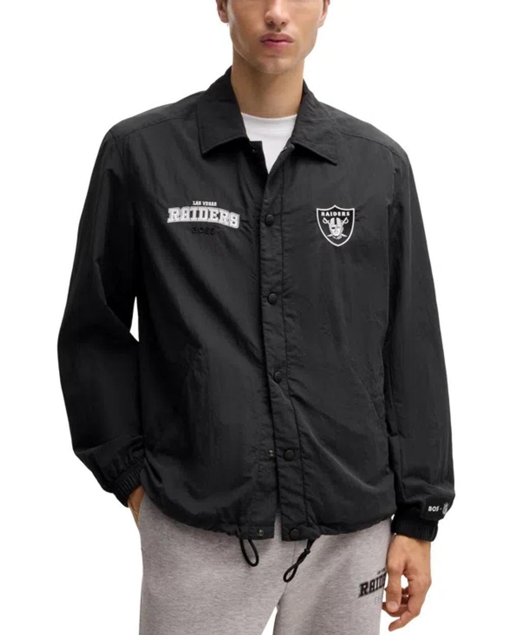 Boss X Nfl Embroidered Branding Water-repellent Jacket In Raiders Black Product Image