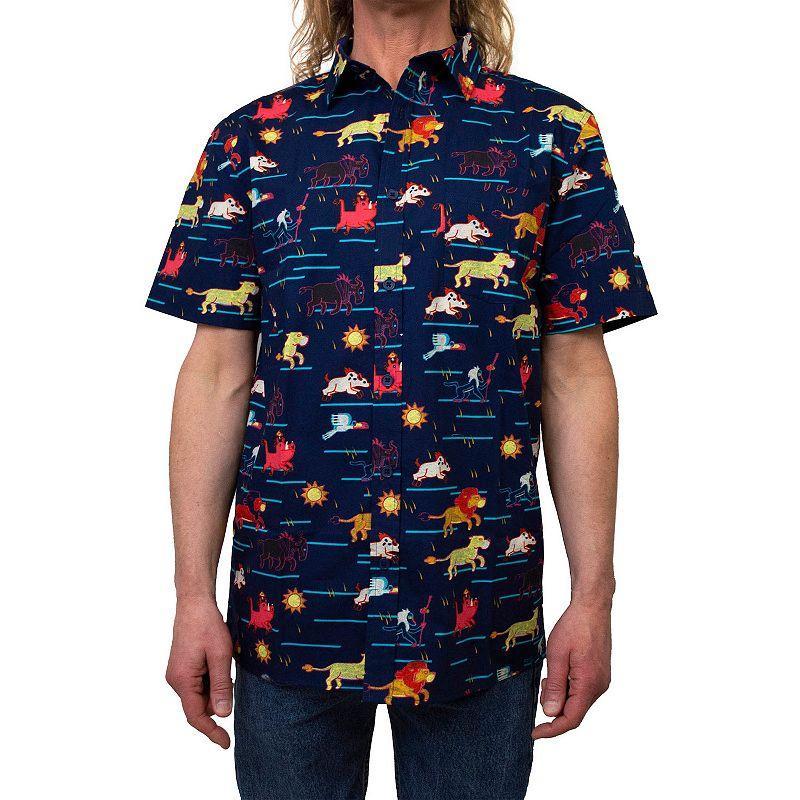 Mens Lion King Stampeded Button Up Blue Product Image