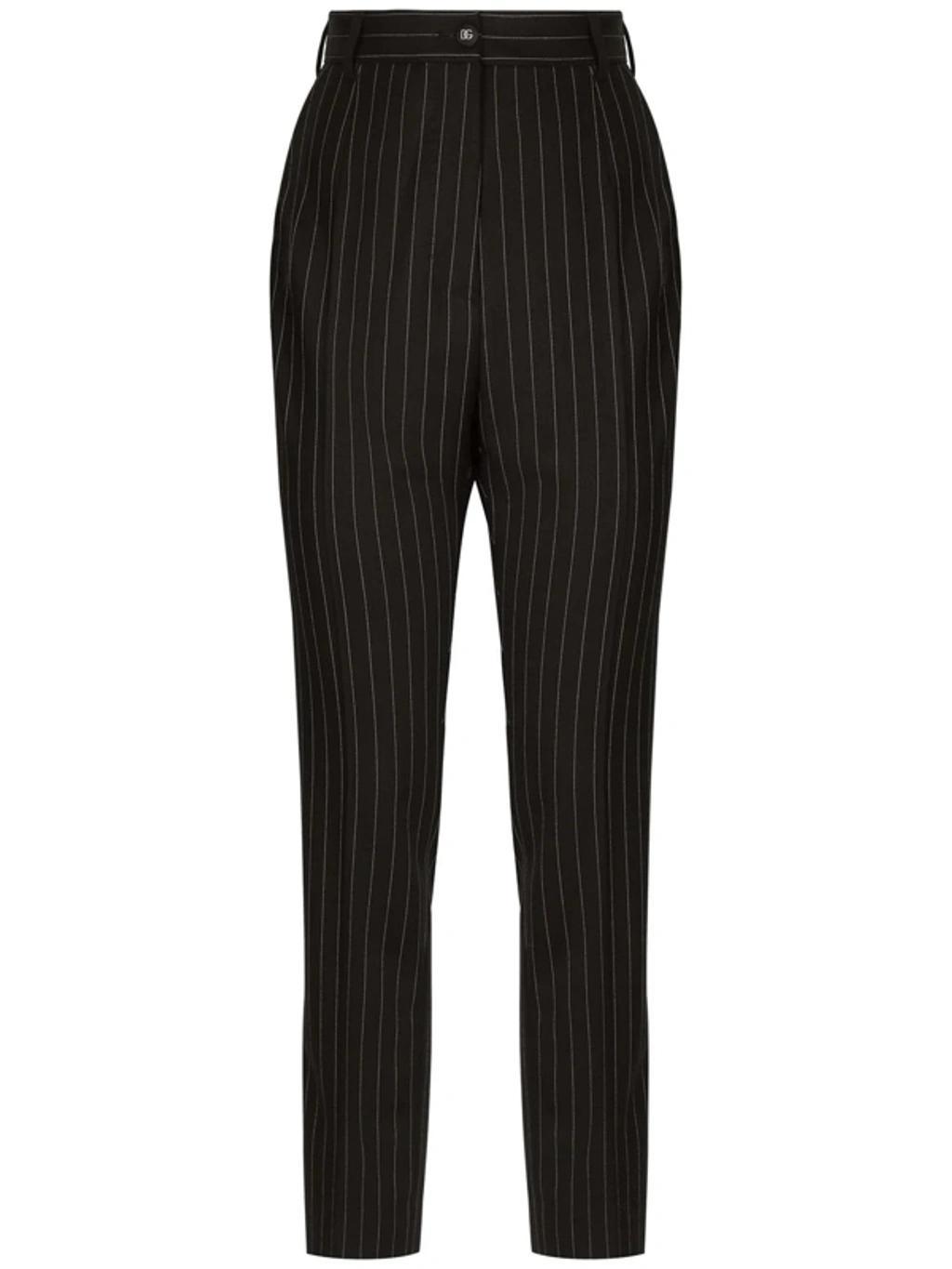 Striped Tailored High-waist Trousers In Black Product Image