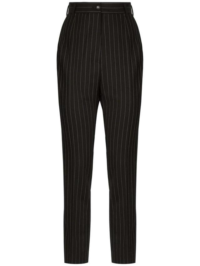 Striped Tailored High-waist Trousers In Black Product Image