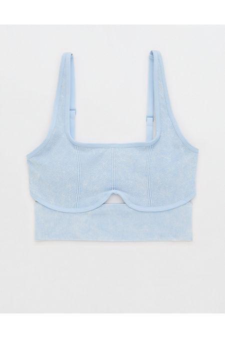 AE x Aerie Match Made In Denim Seamless Cut Out Longline Sports Bra Women's Product Image