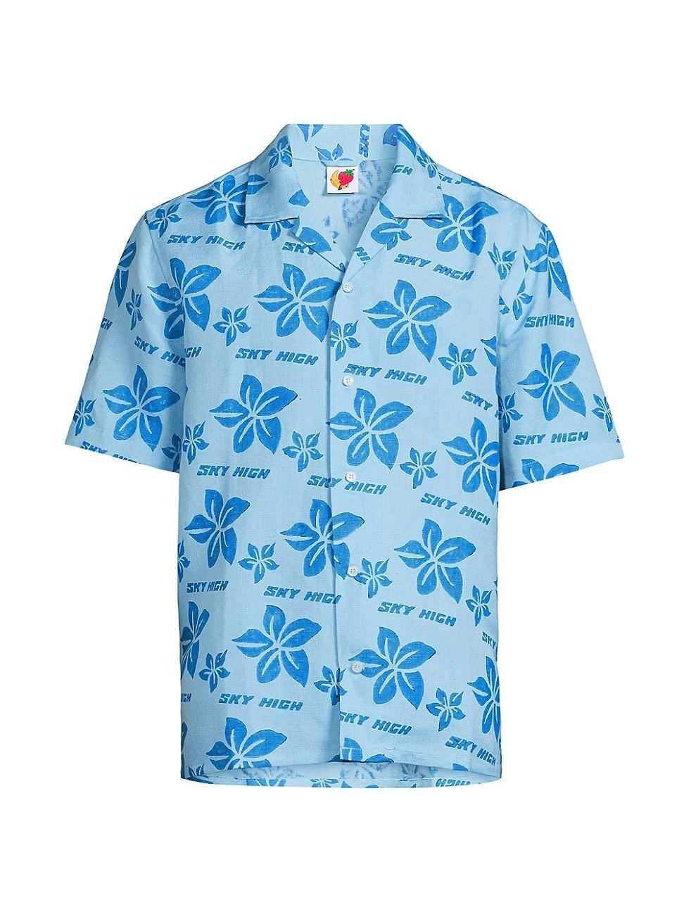 Mens Hand Block Print Hawaiian Shirt Product Image