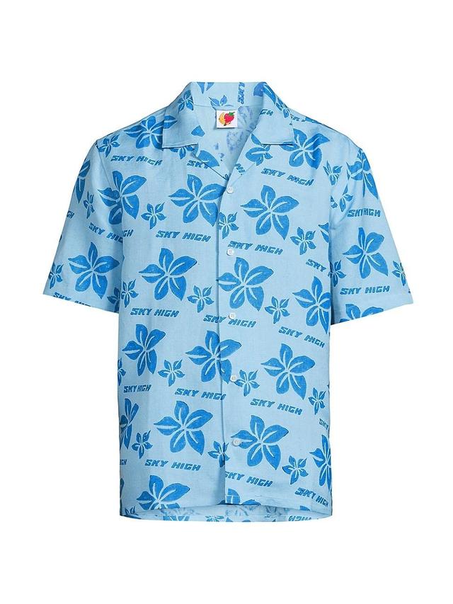 Mens Hand Block Print Hawaiian Shirt Product Image