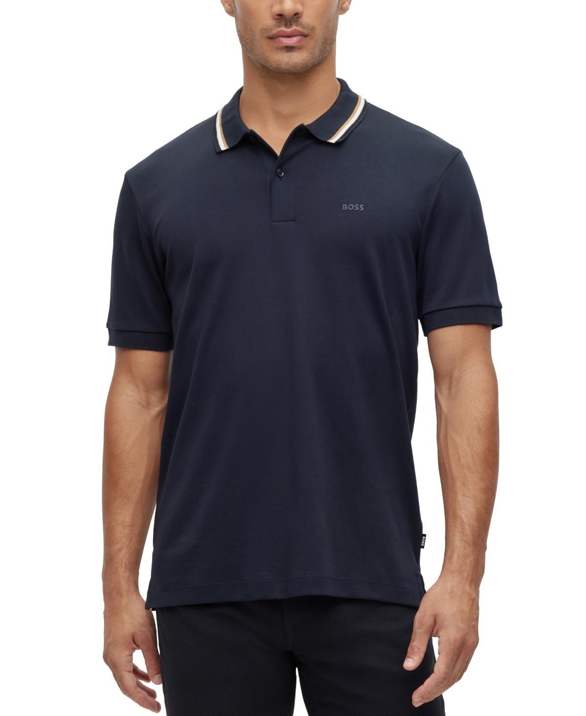 Boss by Hugo Boss Mens Cotton Striped Collar Slim-Fit Polo Shirt Product Image