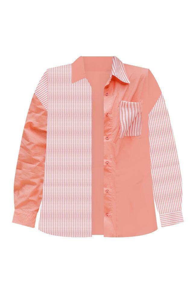 Get It Right Coral Striped Button Front Color Block Blouse FINAL SALE Product Image