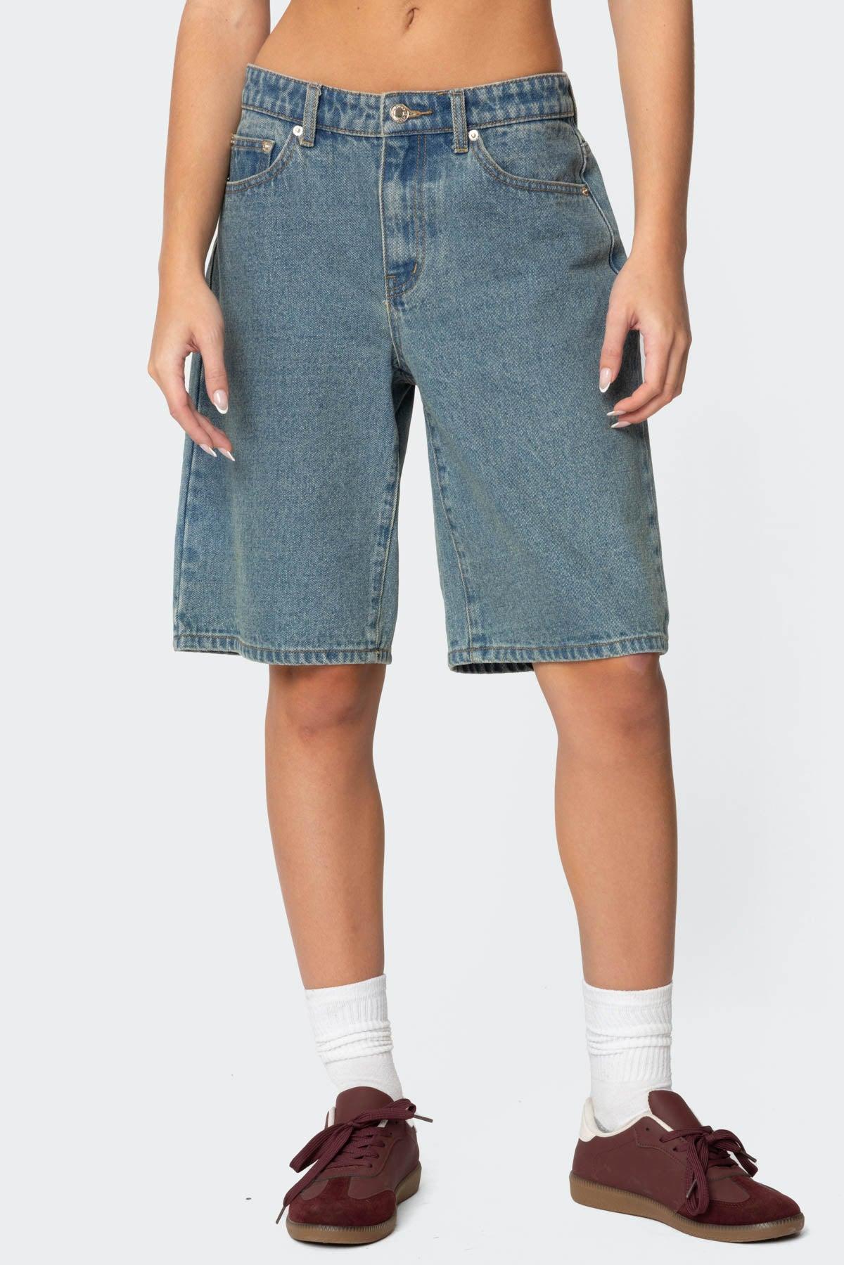 Oversized Low Rise Denim Bermuda Shorts Product Image