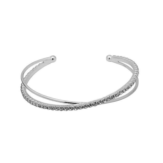 Emberly Silver Tone Criss Cross Cuff Bracelet, Womens, Clear Product Image