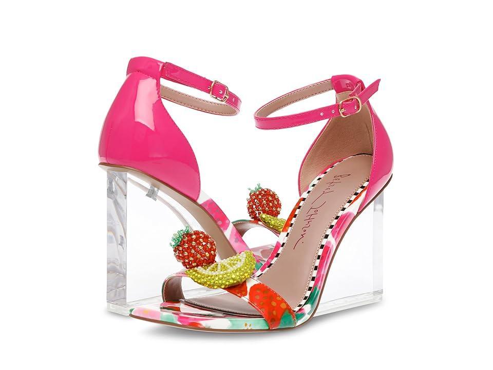 Betsey Johnson Womens Harlen Fruit Vinyl Two-Piece Wedge Sandals Product Image