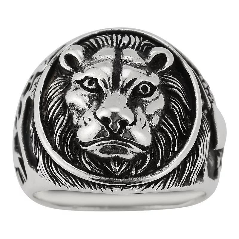 Menster Mens Sterling Silver Oxidized Lion Signet Ring Product Image