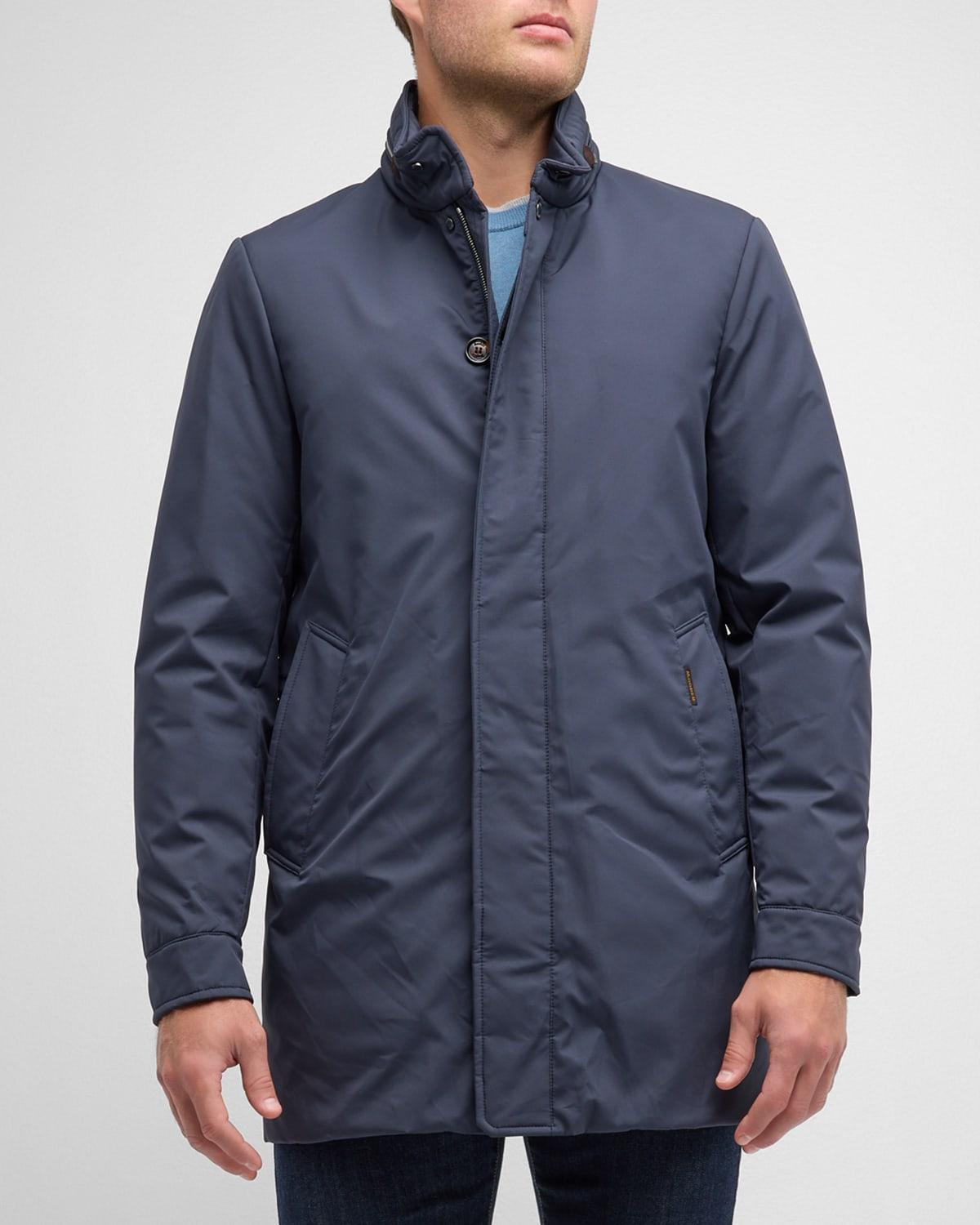 Mens Solid Topcoat with Stowaway Hood Product Image