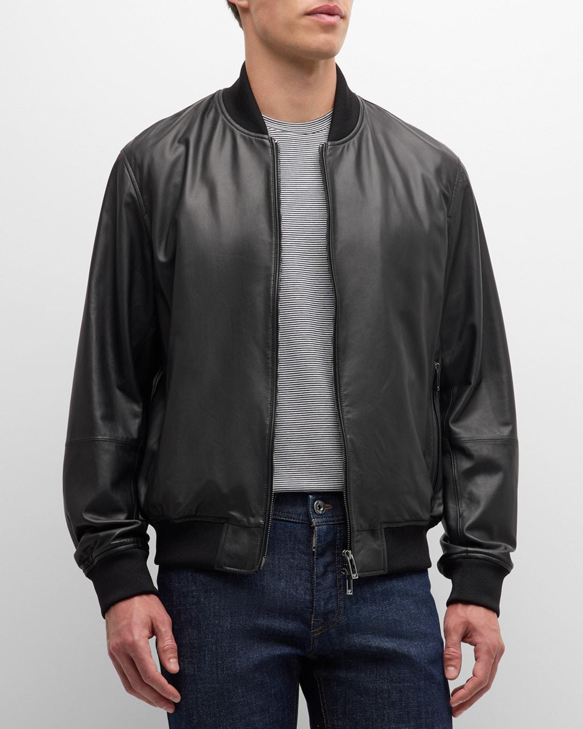 Men's Leather Bomber Jacket Product Image