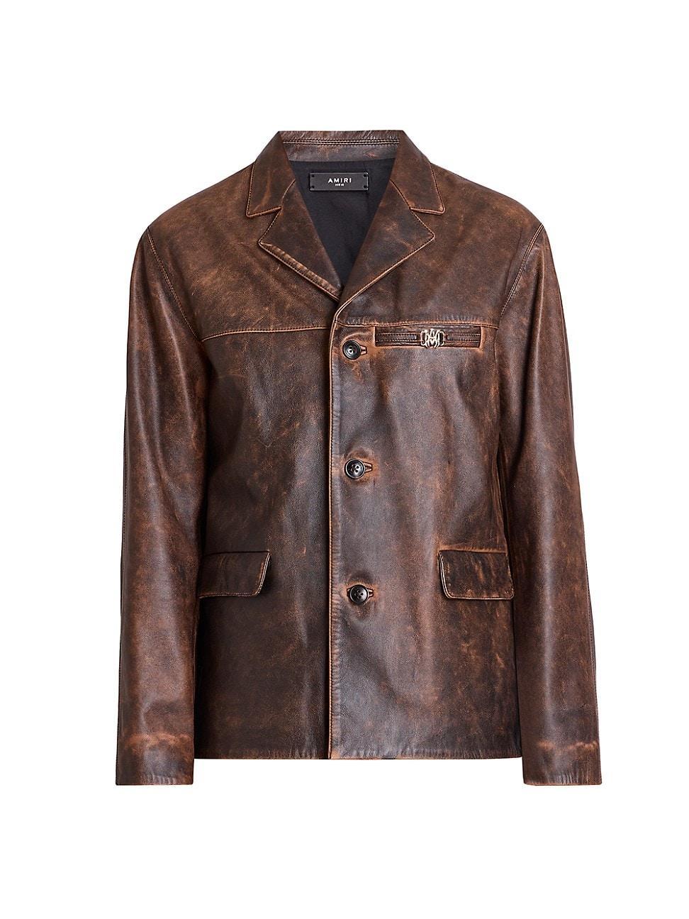 Mens Tumbled Leather Single-Breasted Jacket Product Image