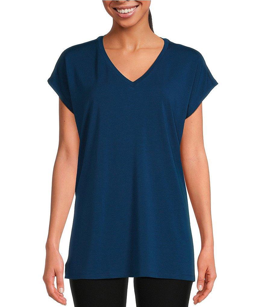 Eileen Fisher Stretch Knit Jersey V-Neck Cap Sleeve Boxy Top Product Image